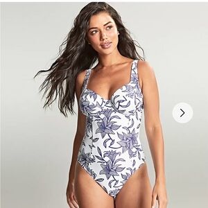 Panache White One-Piece Swimsuit with Blue Floral Print